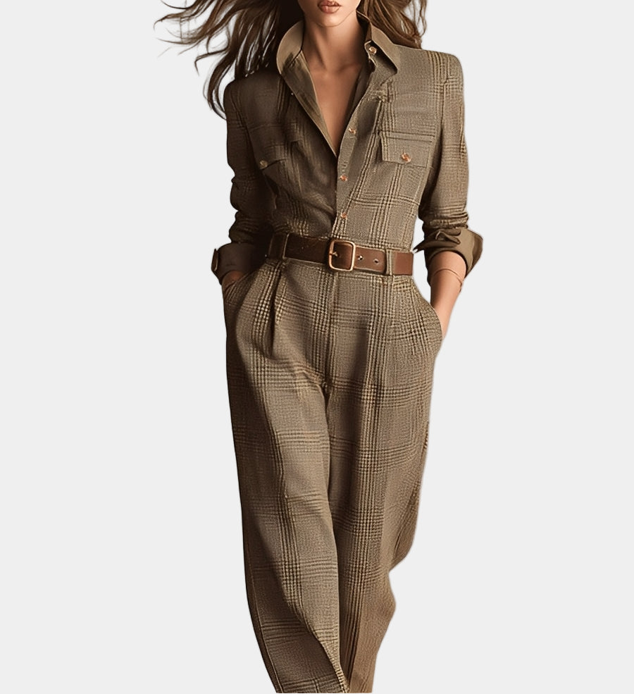 IRINA | Salopetă în carouri cu tweed