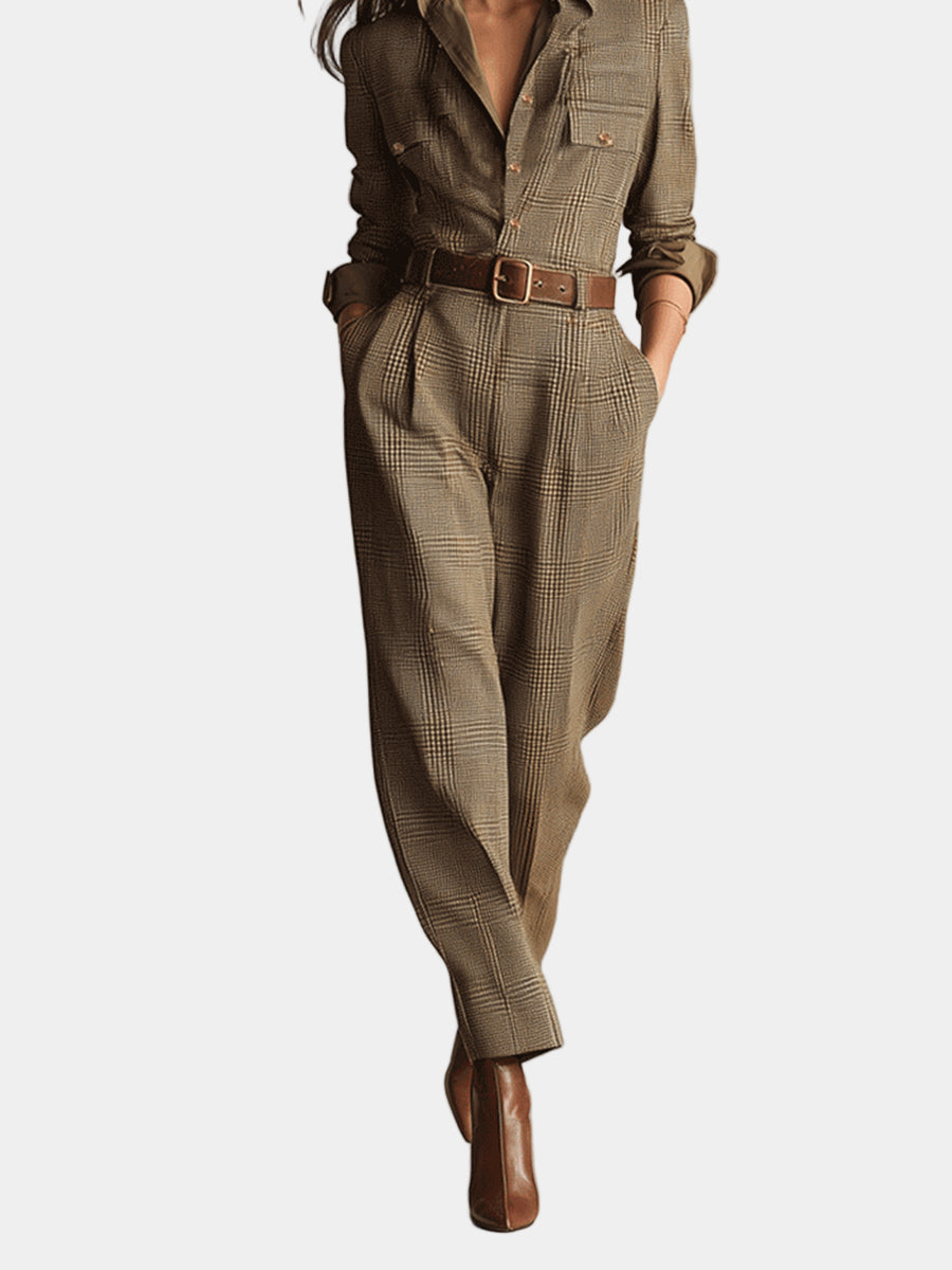 IRINA | Salopetă în carouri cu tweed