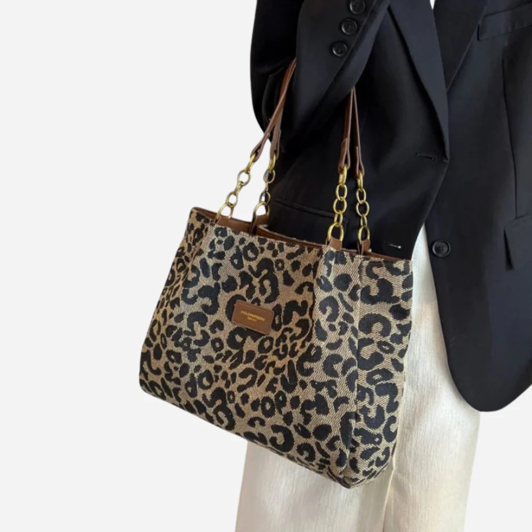 LAURA | Geantă din pânză cu model leopard