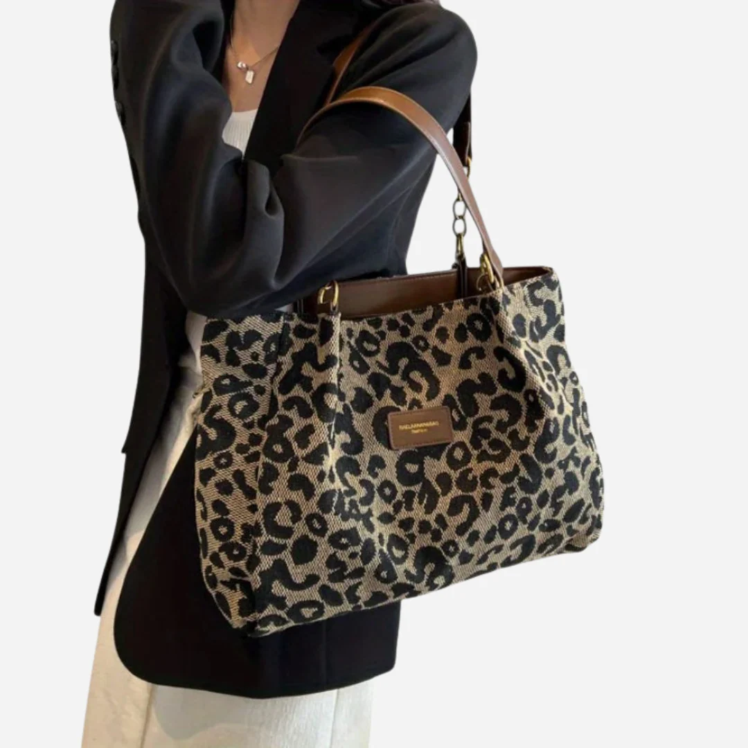 LAURA | Geantă din pânză cu model leopard