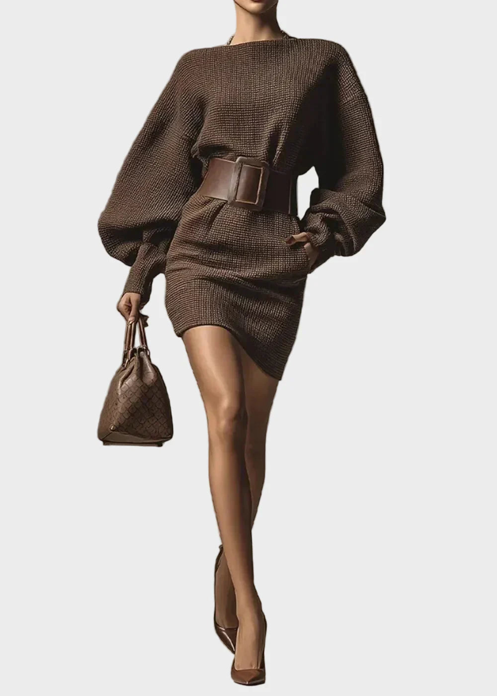 VASIA | Rochie tricotată mini cu mâneci bufante