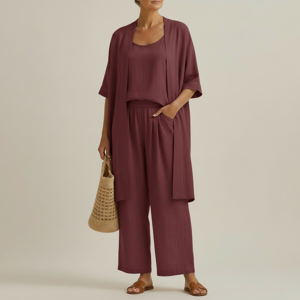 RISTEENA | Set cu pantaloni largi din in