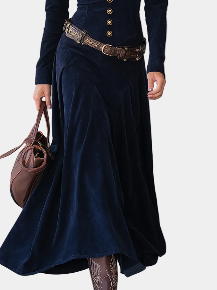 CRISTINA | Rochie lungă din suede cu guler înalt