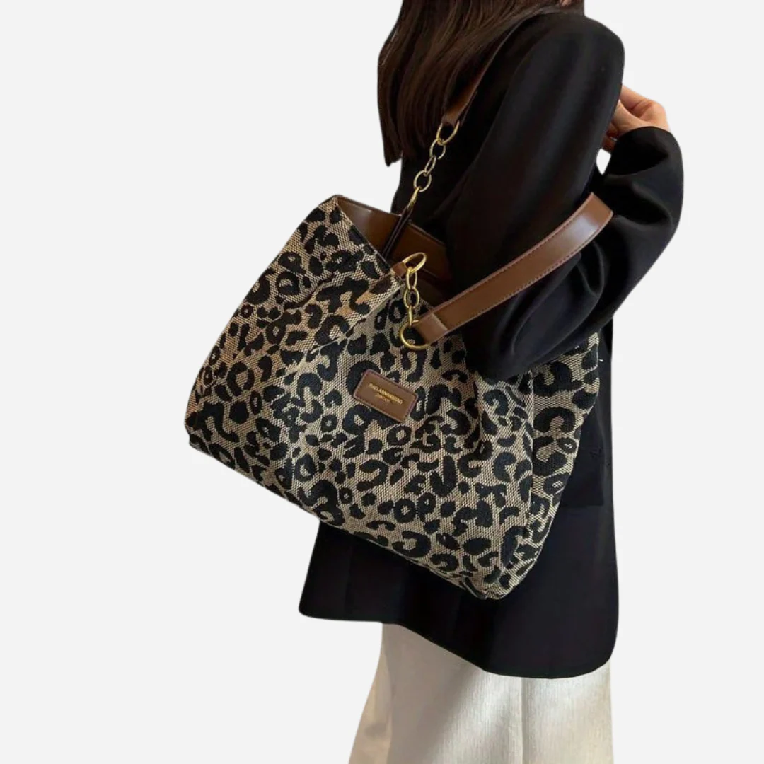 LAURA | Geantă din pânză cu model leopard